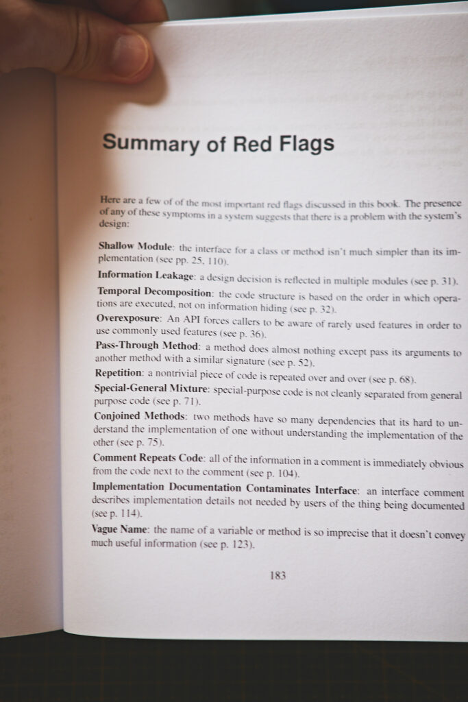 red flags in code A Philosophy of Software Design by John Ousterhout (5)