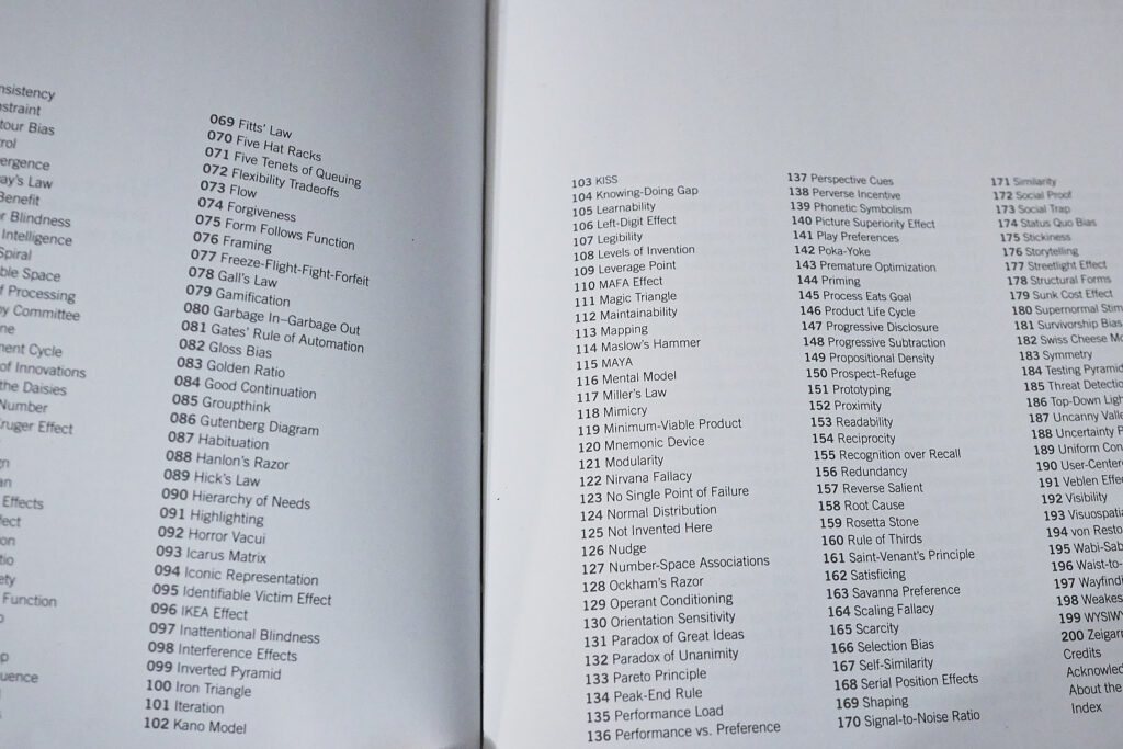 index alphabetical order Universal Principles of Design