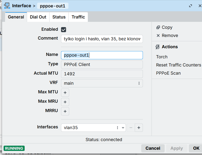 Configuring my own internet - router on a stick pppoe vlan 35 netia